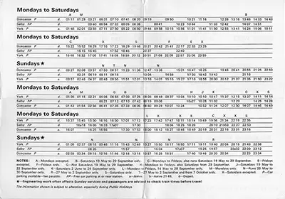 May 1979 York Vale timetable inside