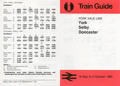 May 1983 York Vale timetable outside