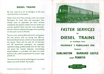 Darlington - Barnard Castle and Penrith February 1958 timetable outside
