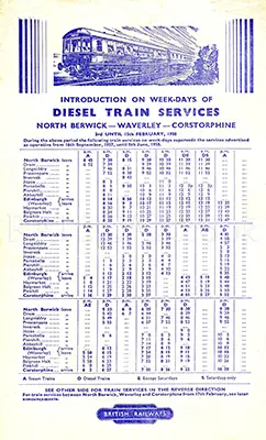 Corstorphine to North Berwick February 1958 timetable
