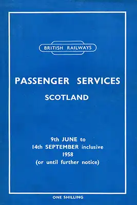 Passenger Services Scotland June 1958 timetable cover