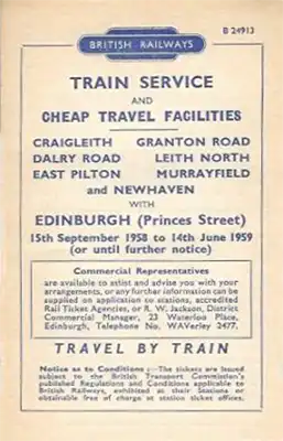 Front of Edinburgh Princes St - Leith North September 1958 timetable