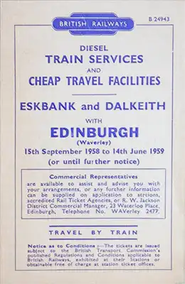 Front of Eskbank and Dalkeith to Edinburgh 1958 timetable