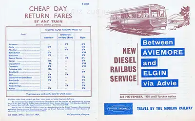 Aviemore - Elgin November 1958 timetable outside