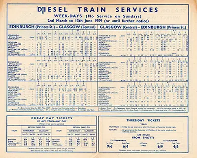 March 1959 Edinburgh - Glasgow via Shotts timetable inside