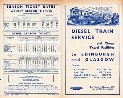 March 1959 Edinburgh - Glasgow via Shotts timetable outside