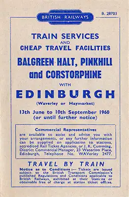 Front of June 1960 Corstorphine - Edinburgh timetable