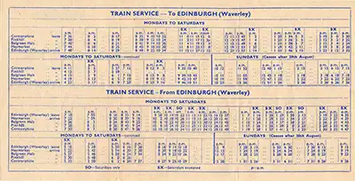 Inside of June 1960 Corstorphine - Edinburgh timetable