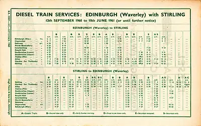 Back of September 1960 Edinburgh - Stirling timetable