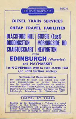 Edinburgh Suburban Line November 1960 timetable cover