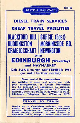 Edinburgh Suburban Line June 1961 timetable cover