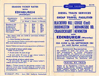 Outside of Edinburgh Suburban Line June 1961 timetable