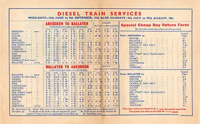 June 1961 Aberdeen - Ballater timetable inside