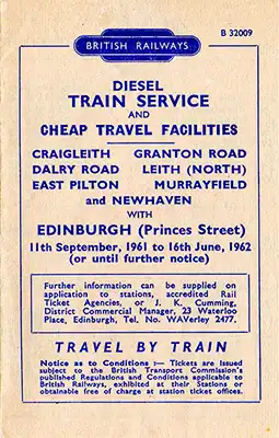 Front of Edinburgh Princes St - Leith North September 1961 timetable