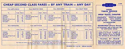 Outside of Edinburgh Princes St - Leith North September 1961 timetable