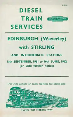 Front of September 1961 Edinburgh - Stirling timetable