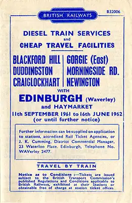 Edinburgh Suburban Line September 1961 timetable cover