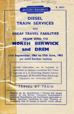 September 1961 North Berwick timetable cover