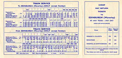 June 1962 Glasgow - Edinburgh timetable inside