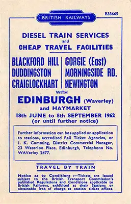 Edinburgh Suburban Line June 1962 timetable cover