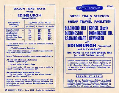 Outside of Edinburgh Suburban Line June 1962 timetable