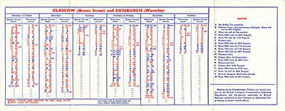 June 1962 Glasgow - Edinburgh timetable inside
