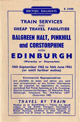 Front of September 1962 Corstorphine - Edinburgh timetable