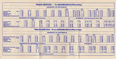 Inside of September 1962 Corstorphine - Edinburgh timetable