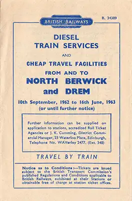 September 1962 North Berwick timetable cover