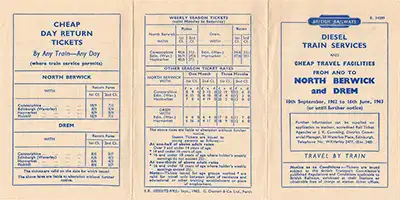 Outside of September 1962 North Berwick timetable