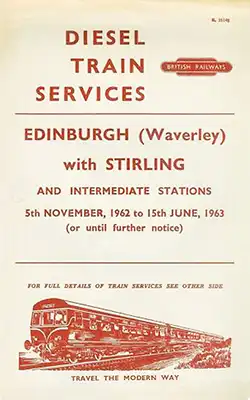 Front of November 1962 Edinburgh - Stirling timetable