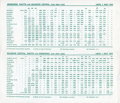 August 1970 Edinburgh - Glasgow via Shotts timetable inside