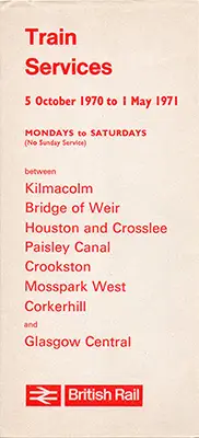 October 1970 Kilmacolm - Glasgow timetable front