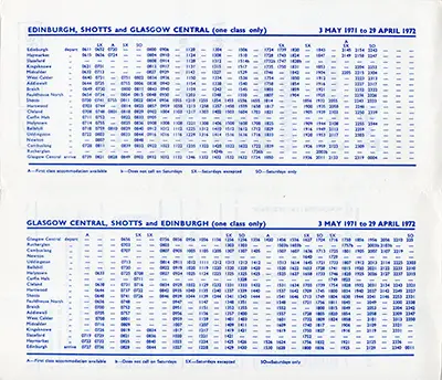 May 1971 Edinburgh - Glasgow via Shotts timetable inside