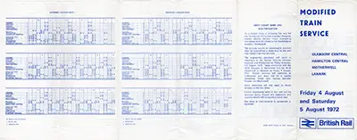 August 1972 Glasgow - Lanark timetable outside