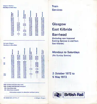 Outside of October 1972 Glasgow - East Kilbride and Barrhead timetable