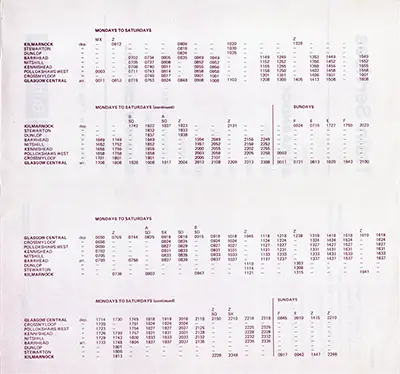 Kilmarnock - Glasgow May 1977 timetable inside