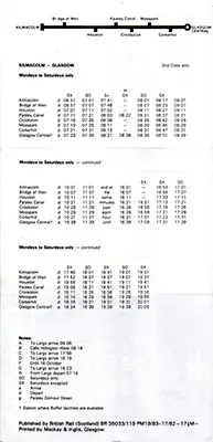 May 1982 Kilmacolm - Glasgow timetable inside
