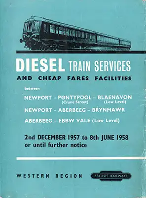 December 1957 Newport to Valleys timetable front