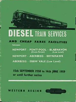 September 1958 Newport to Valleys timetable front