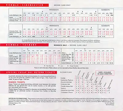 Inside February 1959 Kemble - Circancester and Tetbury timetable