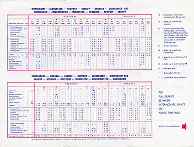 Inside of March 1959 Birmingham - South Wales timetable