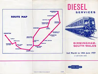 Outside of March 1959 Birmingham - South Wales timetable