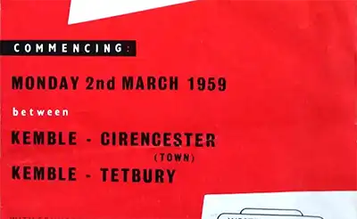 Part of front of March 1959 Kemble - Circancester and Tetbury timetable