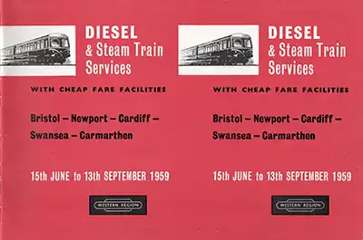 Cover of June 1959 Bristol to Carmarthen timetable