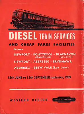 June 1959 Newport to Valleys timetable front