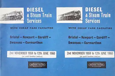 Cover of November 1959 Bristol to Carmarthen timetable