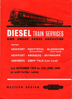 November 1959 Newport to Valleys timetable front