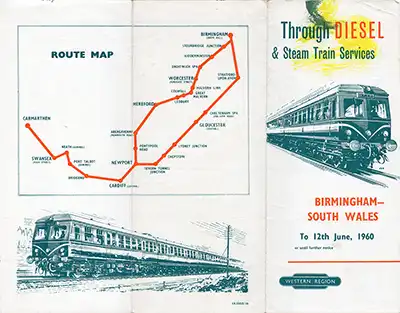 Outside Birmingham - South Wales timetable to June 1960