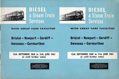 Cover of September 1960 Bristol to Carmarthen timetable